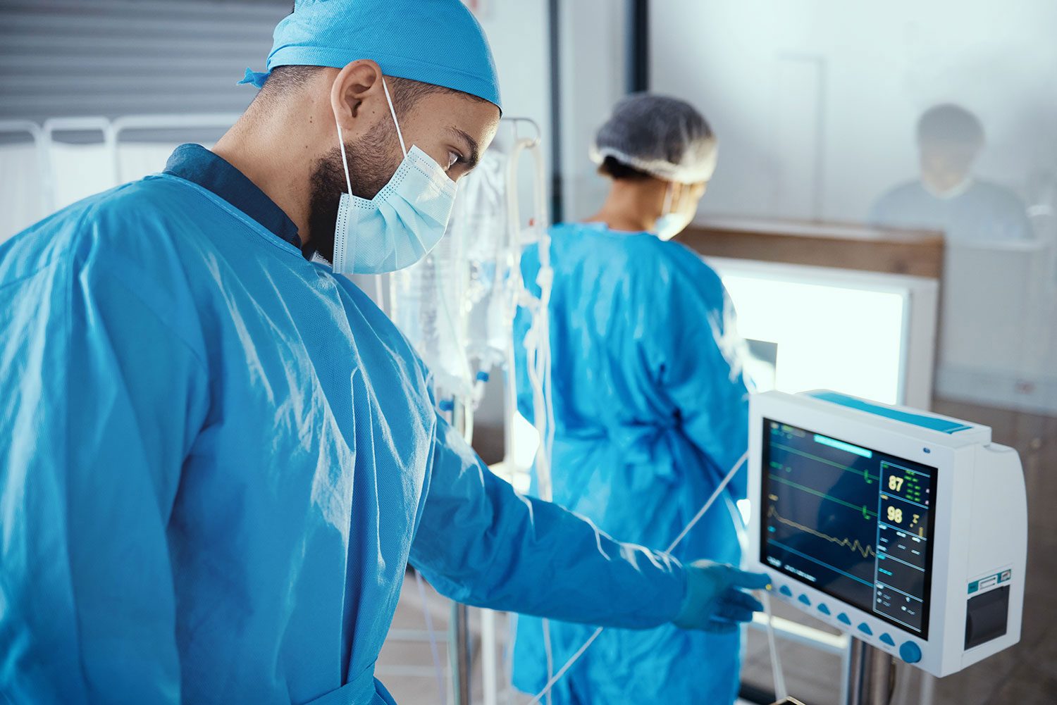 Hospital team using medical equipment