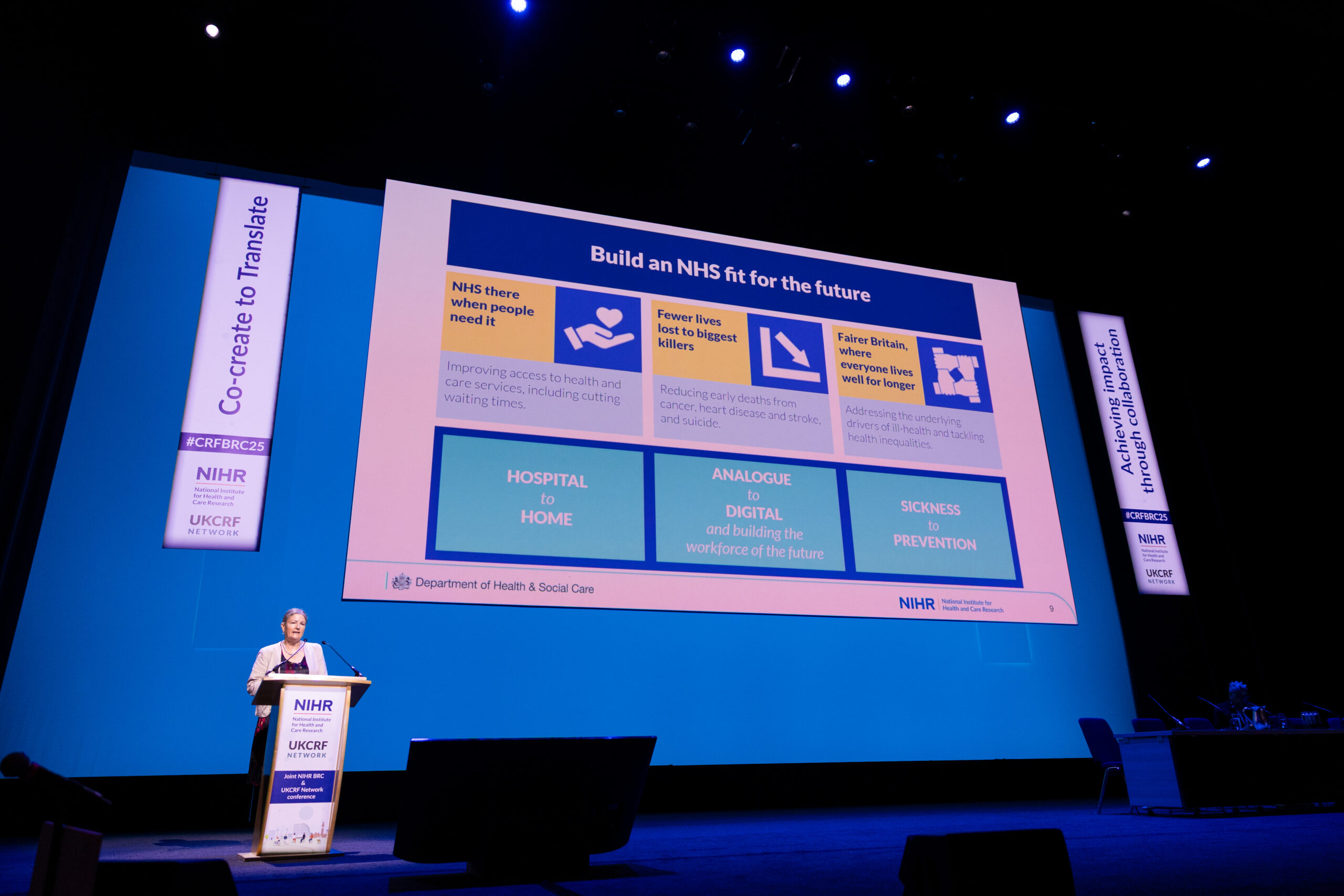 Gail Marzetti on stage presenting about the NHS 10 year plan
